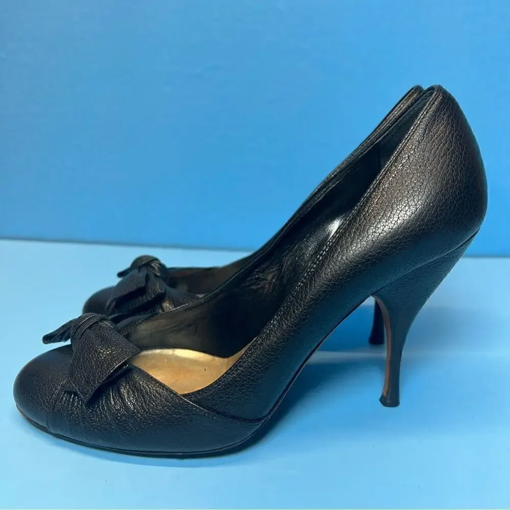 Miu Miu Calzature Donna Pebbled Leather Bow Stiletto Heels‎ Nero EU36 US6